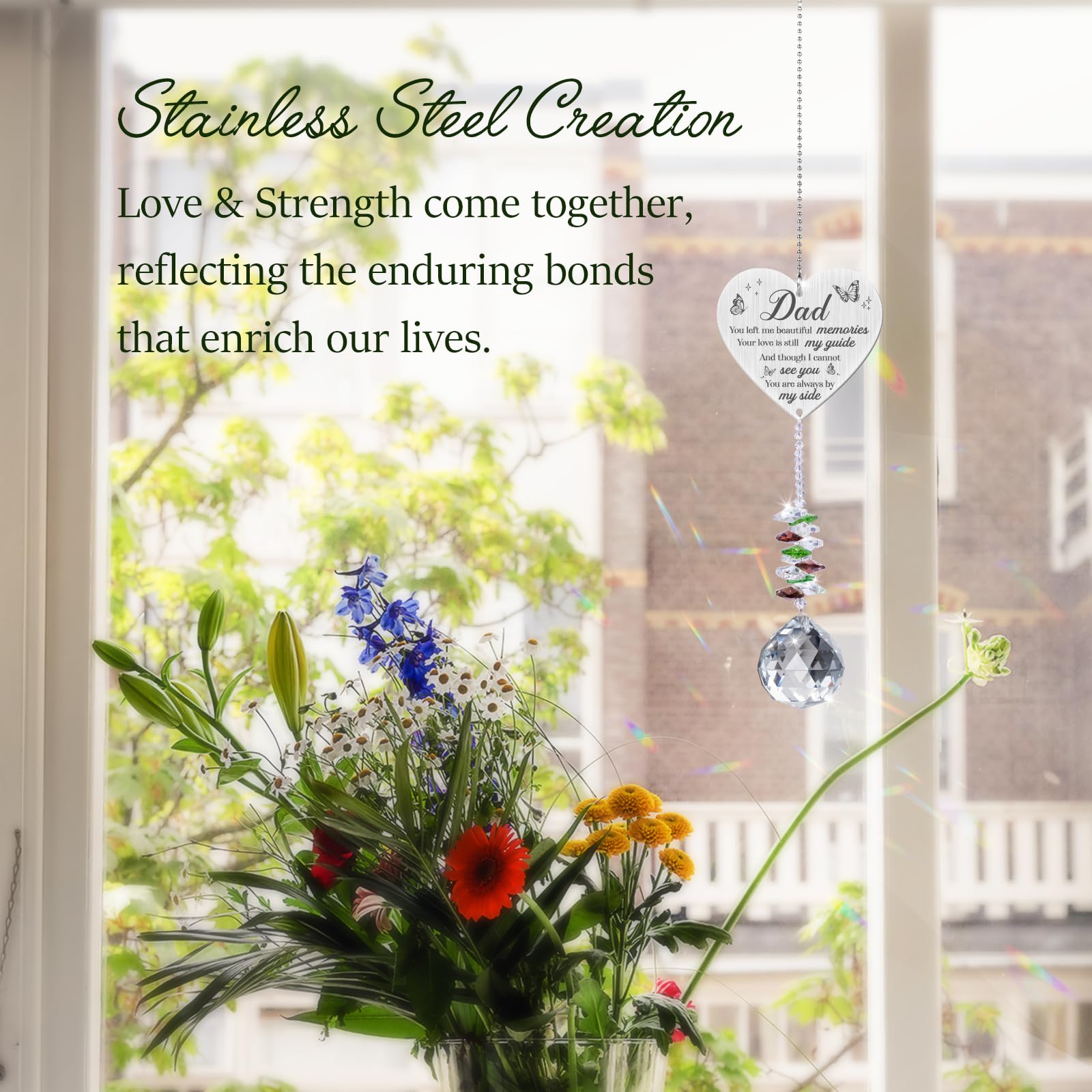 Vetbuosa inscribed-quote crystal suncatcher carries comforting words for remembrance.