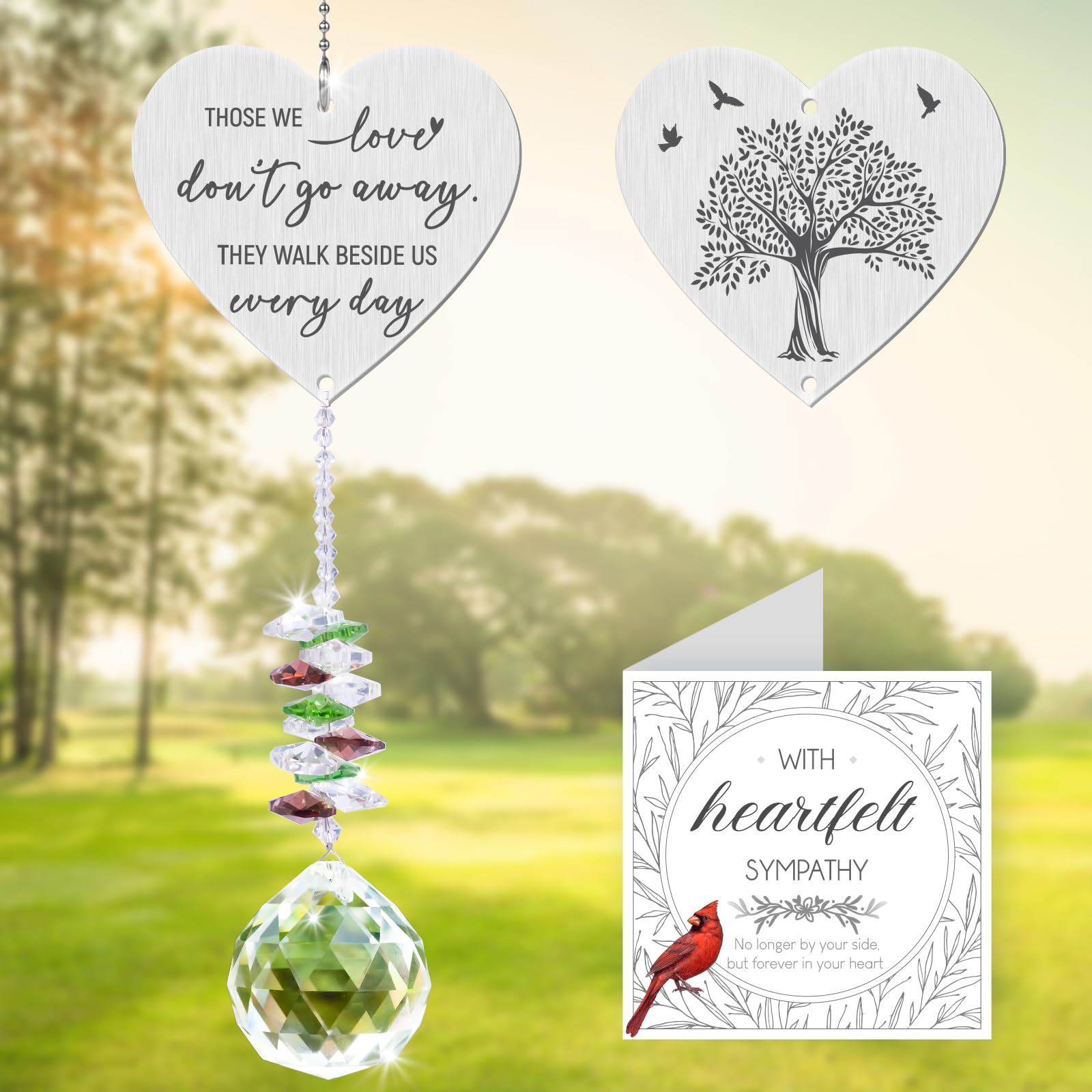 Vetbuosa memorial crystal suncatcher hanging in a window catching rainbow light