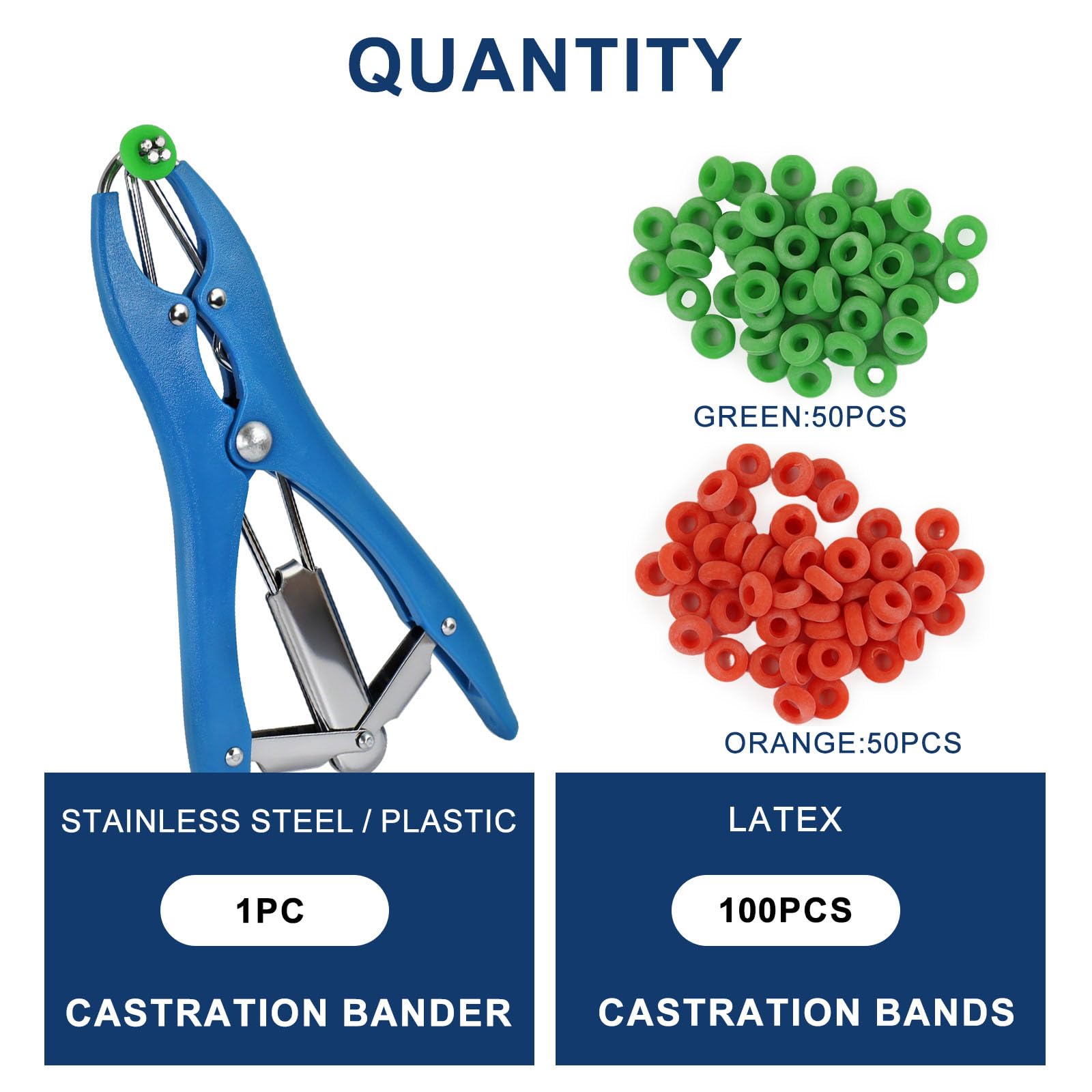 VET.PLUS goat banding kit contents with 1 bander and 100 bands