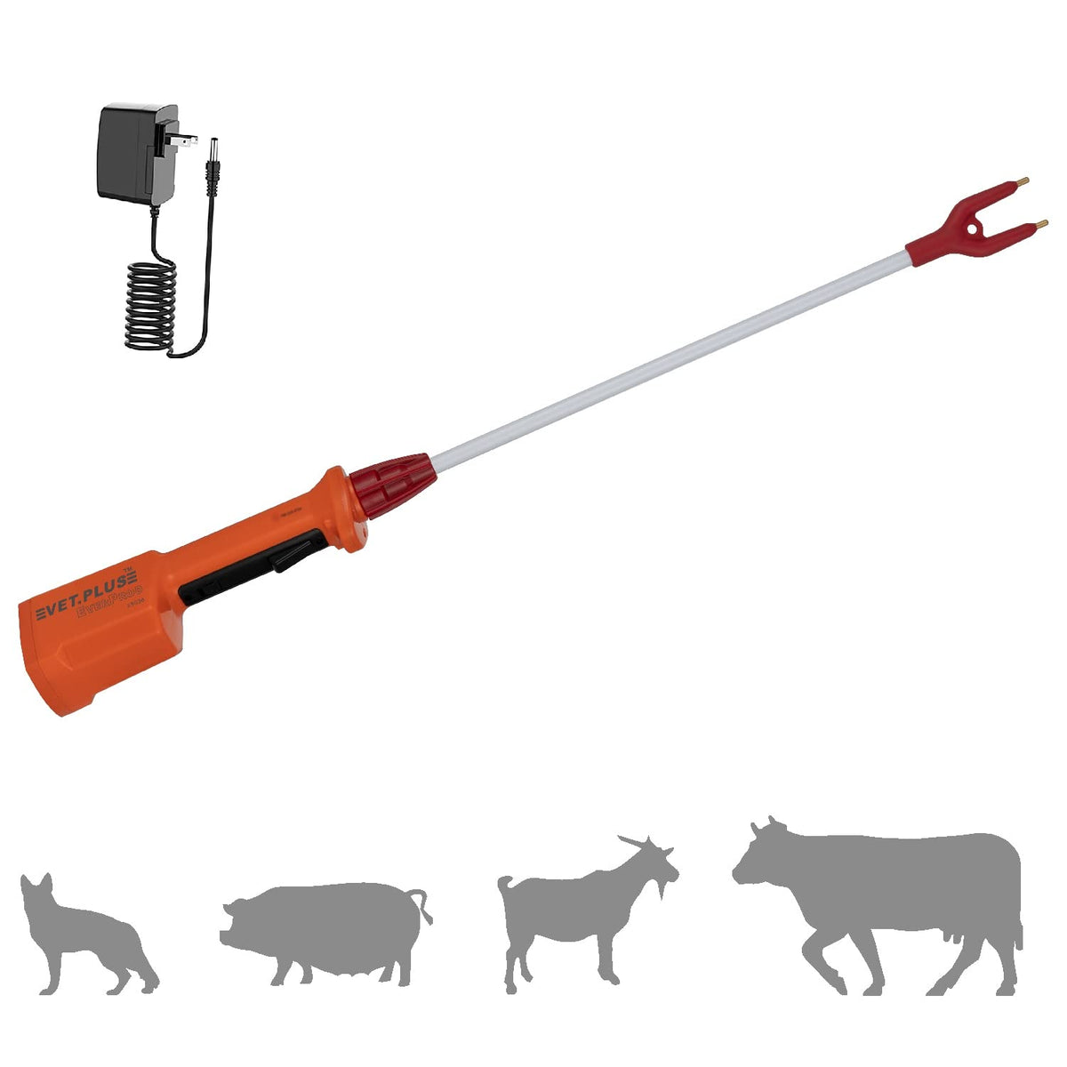 VET.PLUS rechargeable waterproof cattle prod front view for durable field use