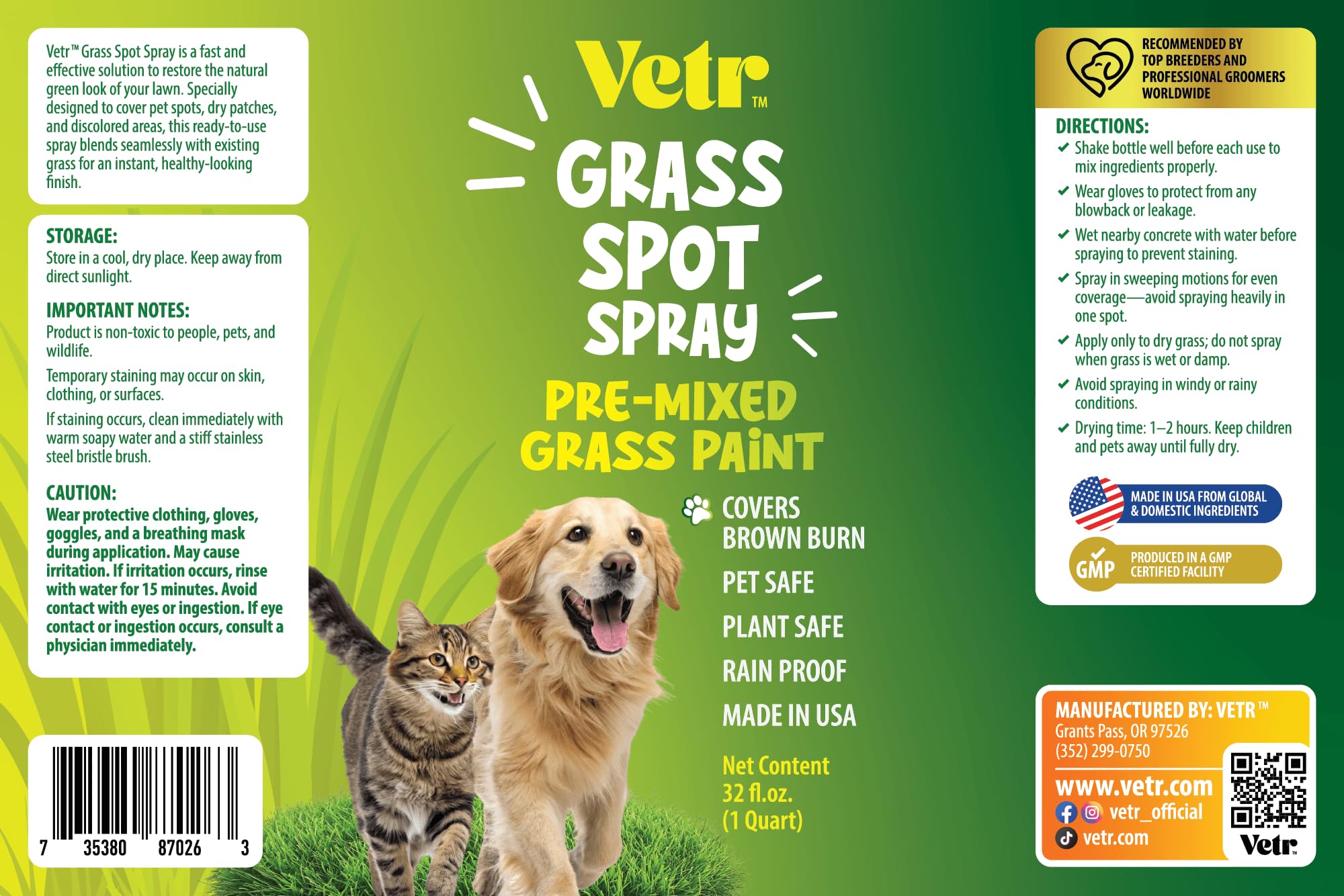 Vetr Dog Repair Grass Paint before-after lawn transformation view.