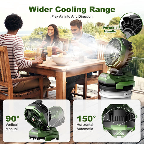 Veubew misting fan ideal for camping and garden gatherings.