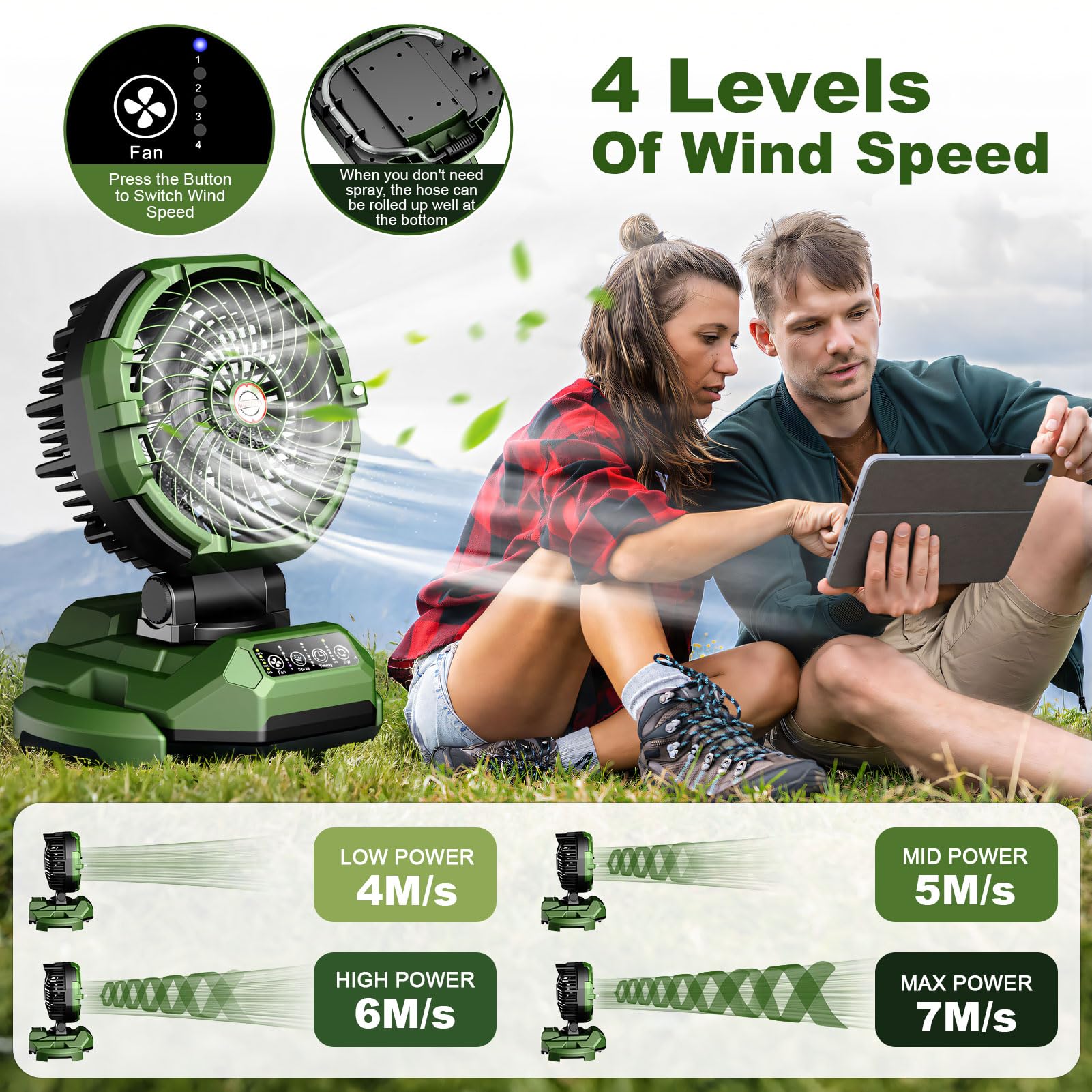 Veubew misting fan extended base enables stable use with larger buckets.