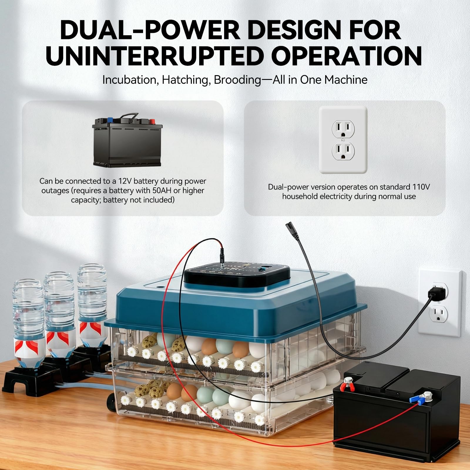 Vevitts incubator built-in egg candler helps monitor embryo development.