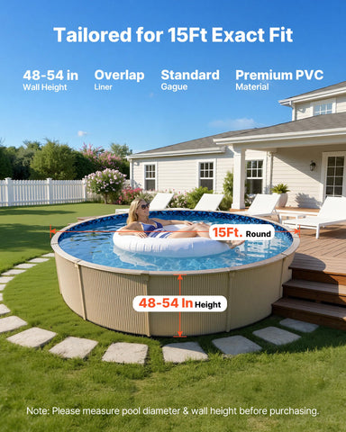 VEVOR 10.6 mil premium PVC liner provides durable outdoor use.