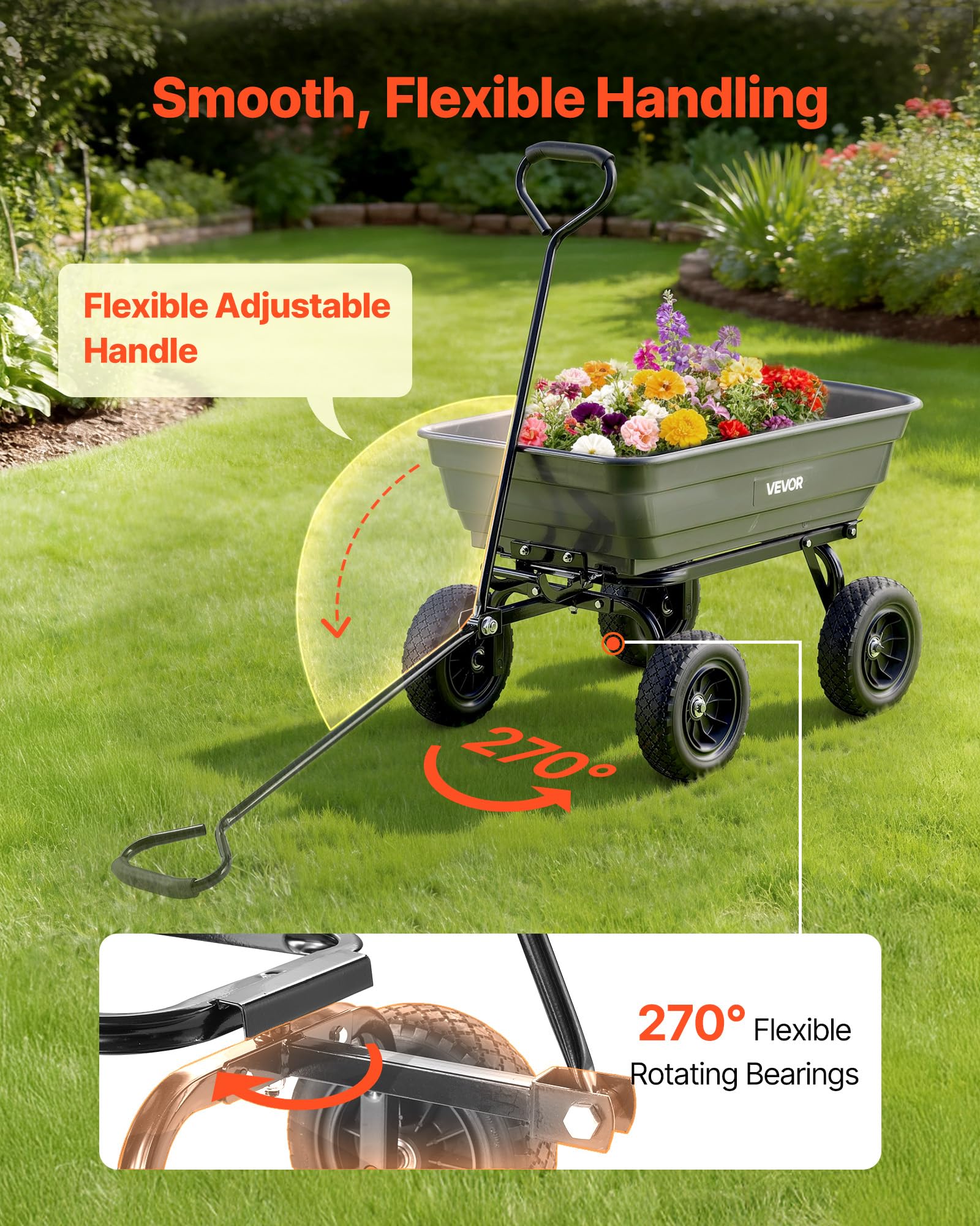 VEVOR 10-inch flat-free tires handle grass and mud smoothly