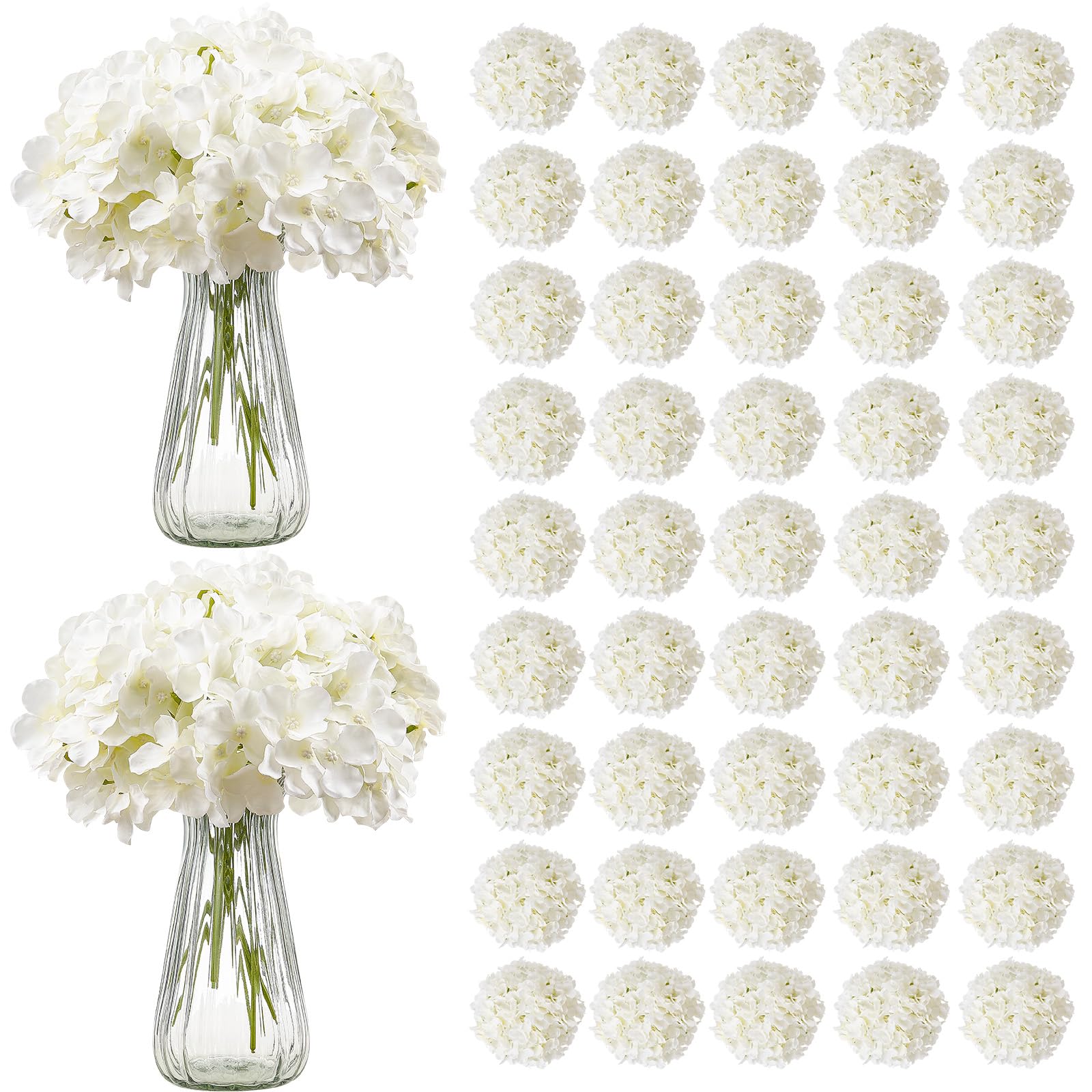 VEVOR 105-piece white silk hydrangea bulk with 27 petals for long-lasting centerpieces.