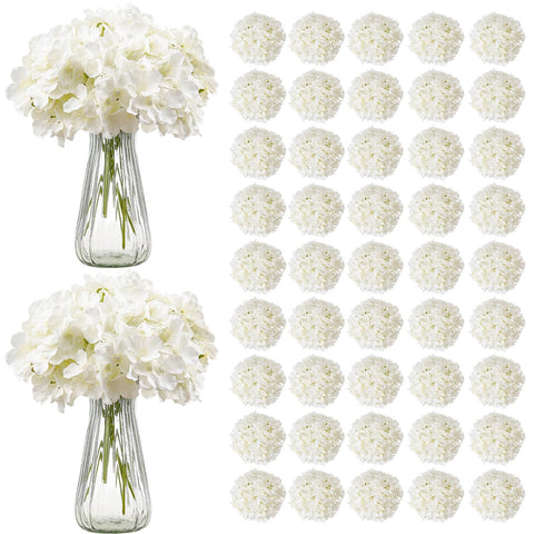 VEVOR 105-piece white silk hydrangea bulk with 27 petals for long-lasting centerpieces.