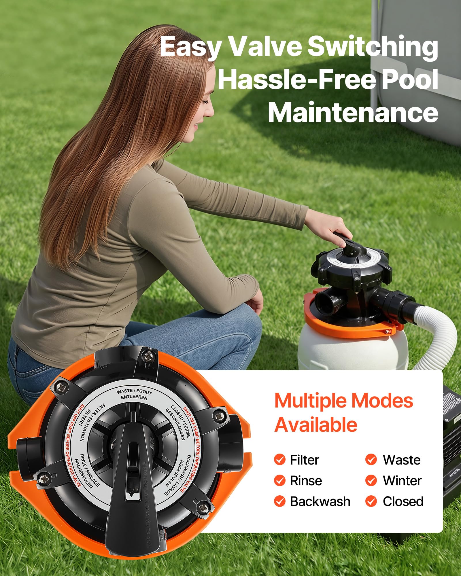 VEVOR pump with above-ground pool adapters illustrates easy hookup
