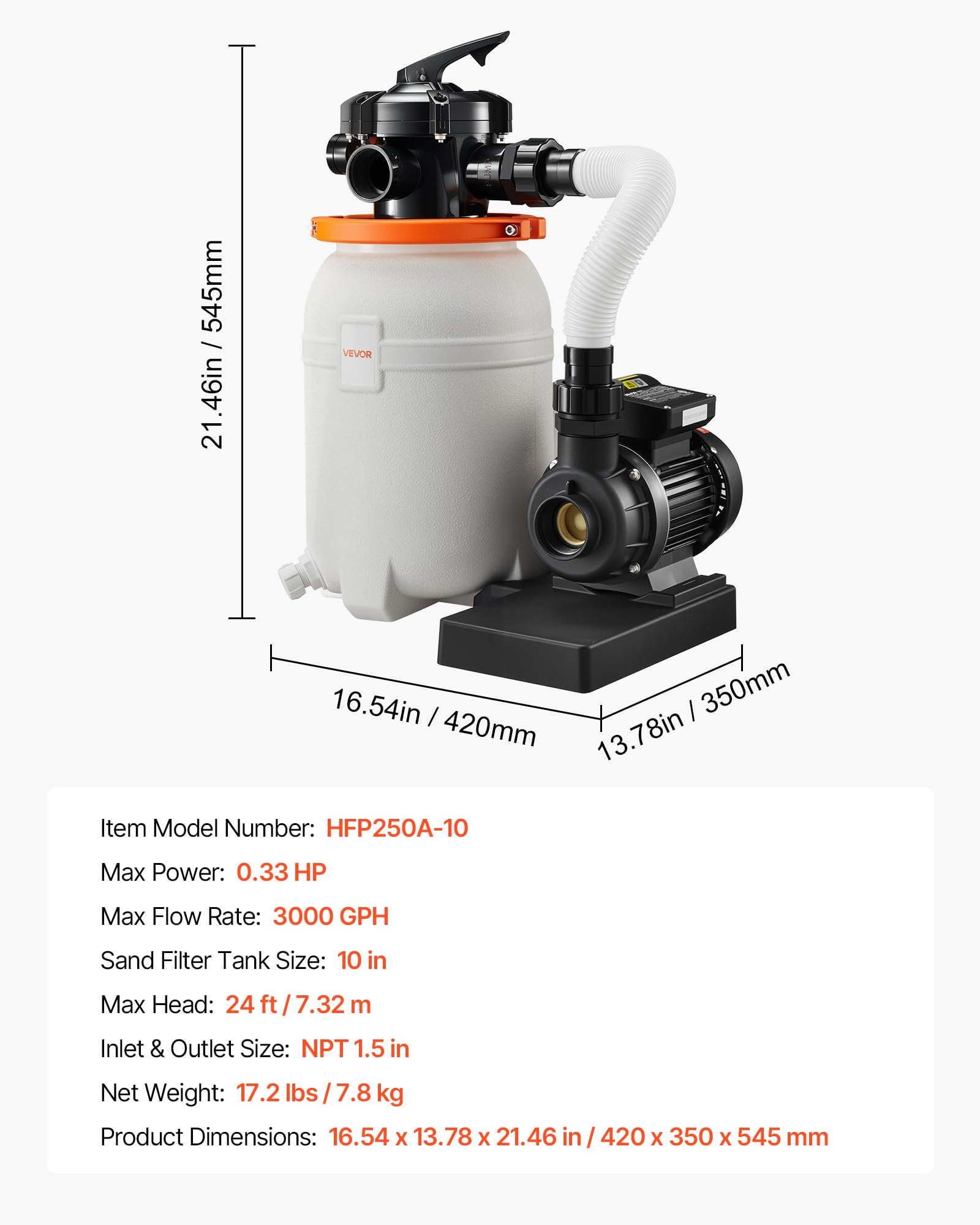 VEVOR 3000 GPH flow emphasizes steady circulation for pool clarity