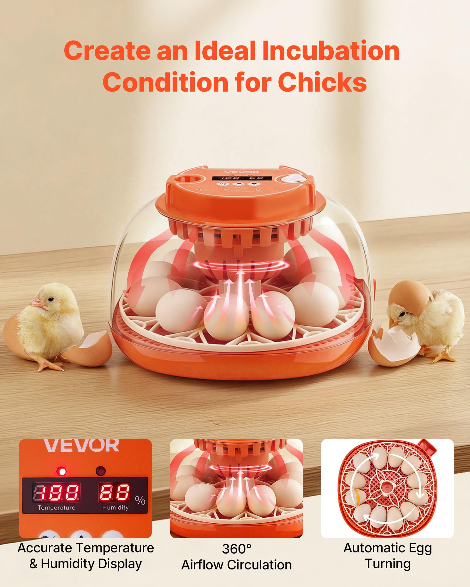VEVOR 12 Egg Incubator top view shows compact design ideal for home farms