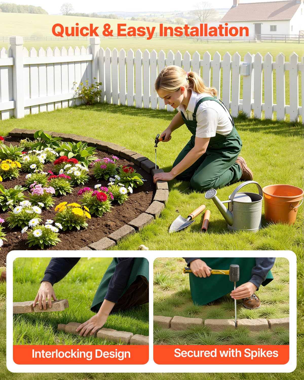 VEVOR 12 spikes anchor edging securely into diverse soil.