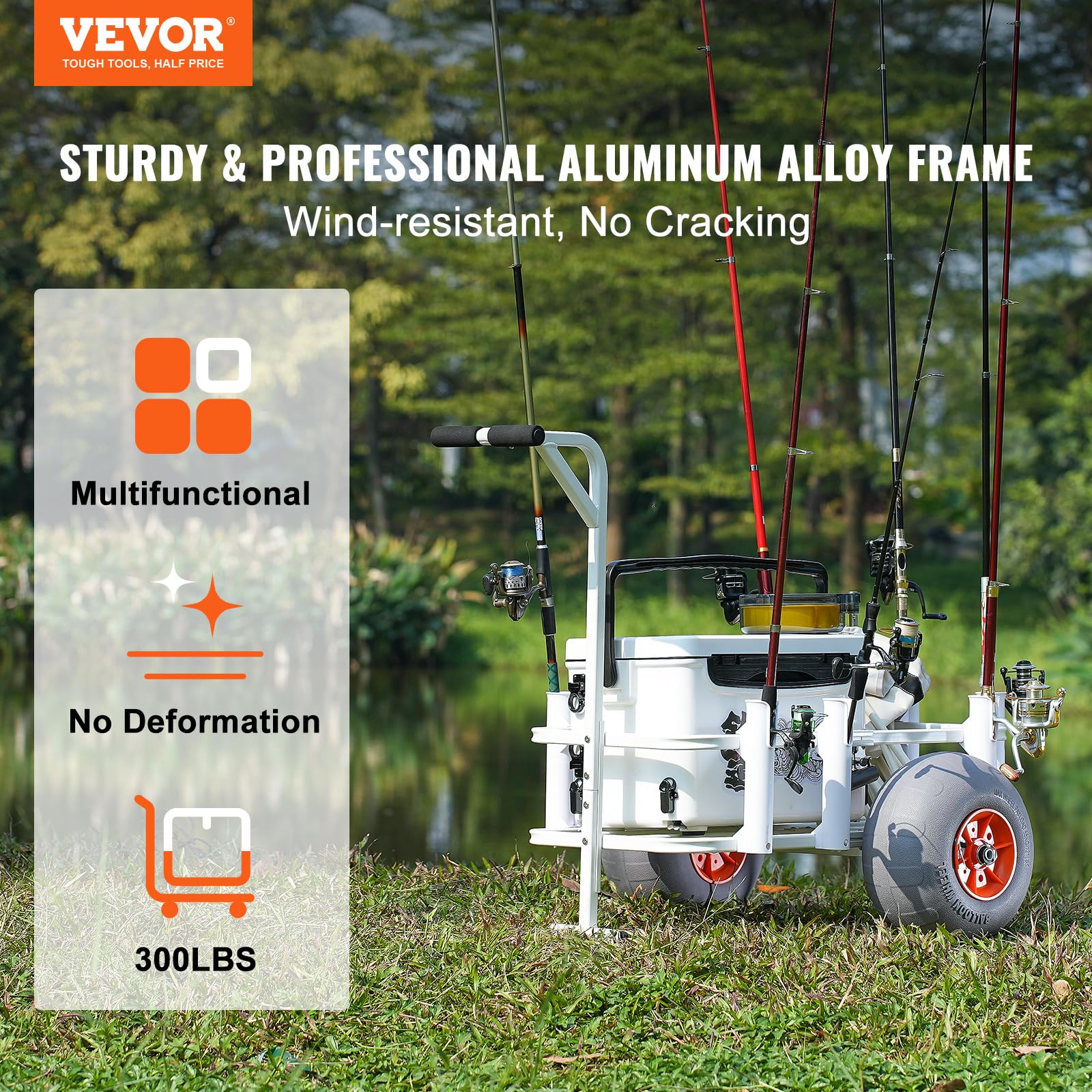 VEVOR 13-inch PU wheels glide smoothly on sand.