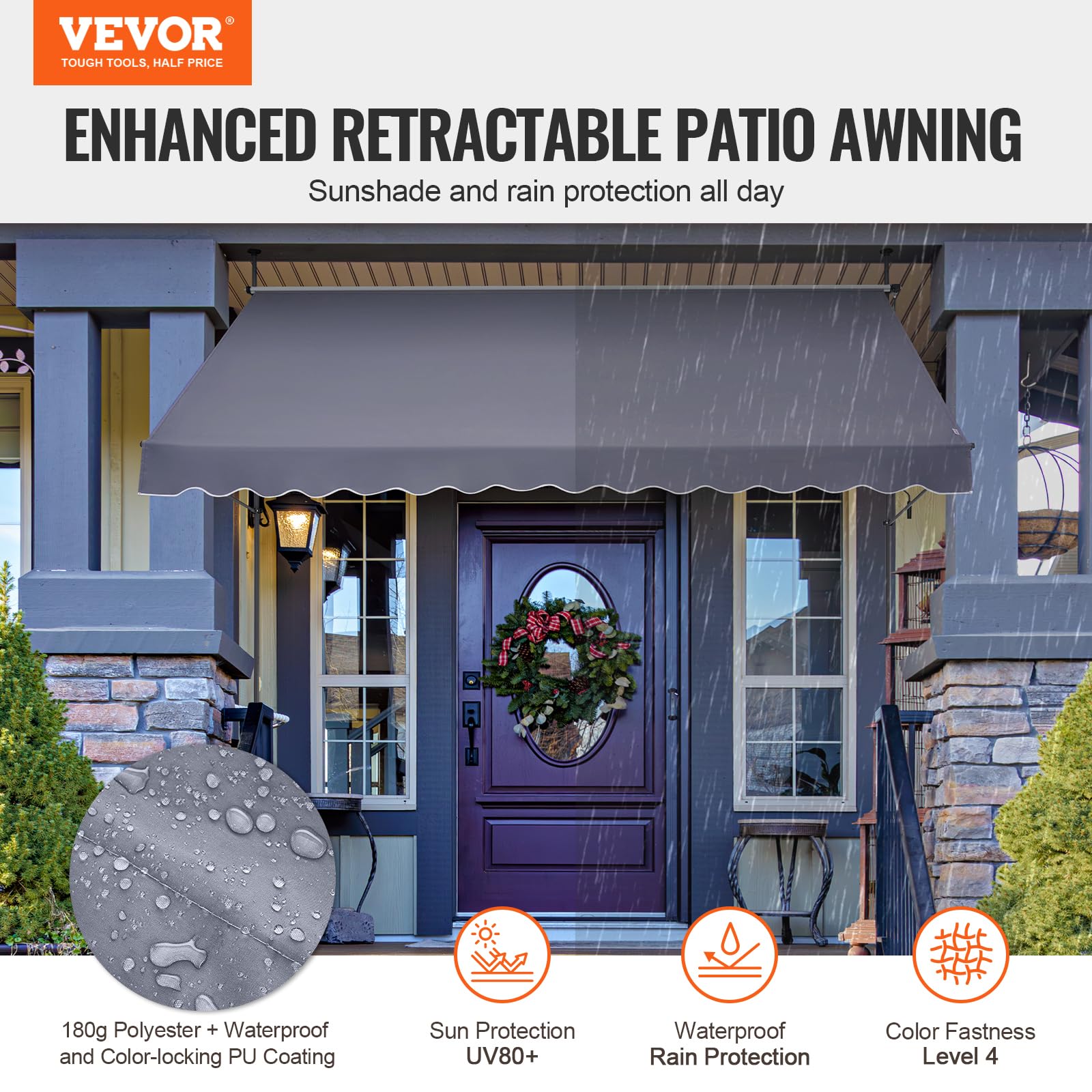 VEVOR wall-mounted retractable canopy provides flexible balcony shade