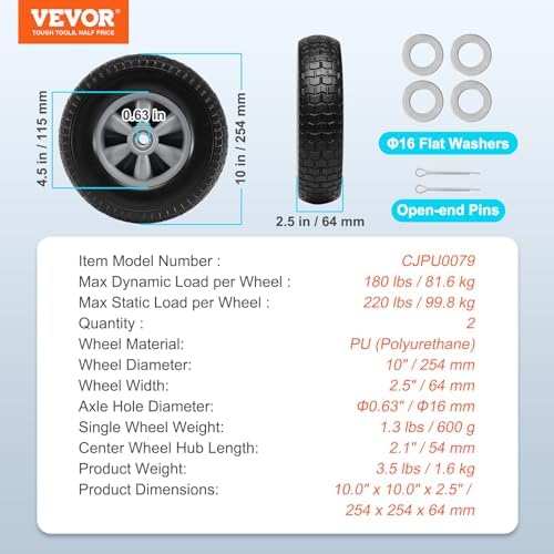 VEVOR 2.5-inch wide tires enhance grip on uneven surfaces.