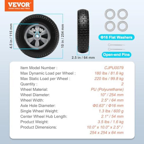 VEVOR 2.5-inch wide tires enhance grip on uneven surfaces.