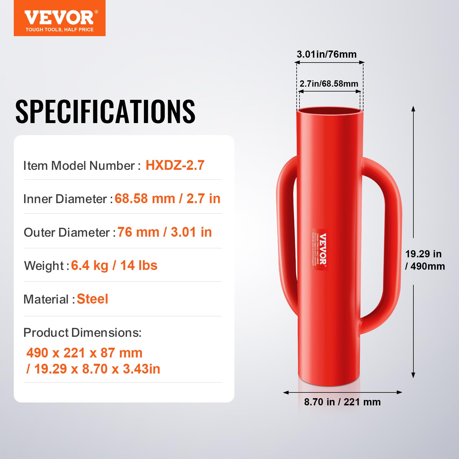 VEVOR 2.7-inch diameter compatibility fits common fence posts and stakes.