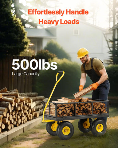 VEVOR 2-in-1 design showcases fenced and flatbed modes for versatile hauling