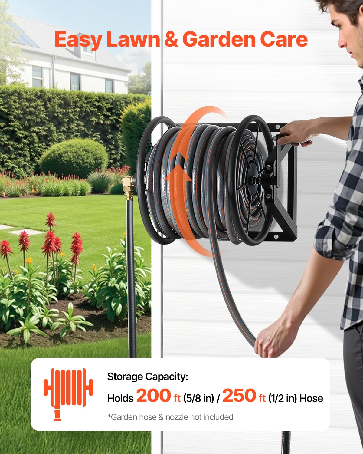 VEVOR 200ft hose capacity demonstrates ample coverage for large yards and tasks.