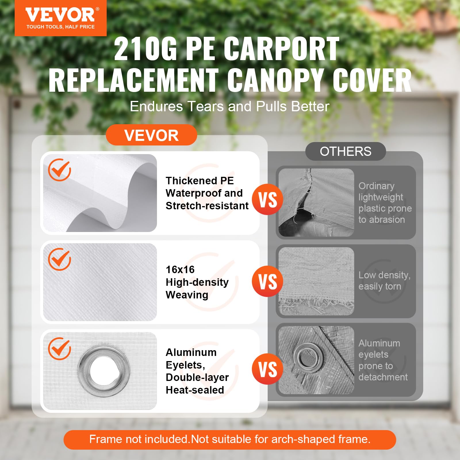 VEVOR 210g PE weave carport fabric shows strong texture for longevity.