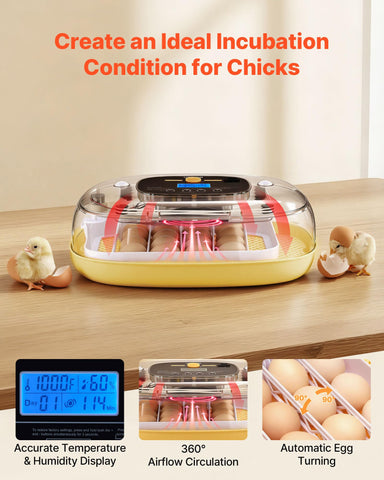 VEVOR 24 egg incubator top view showing compact design and accessible lid.
