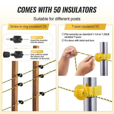 VEVOR 25 T-post insulators mount securely on posts