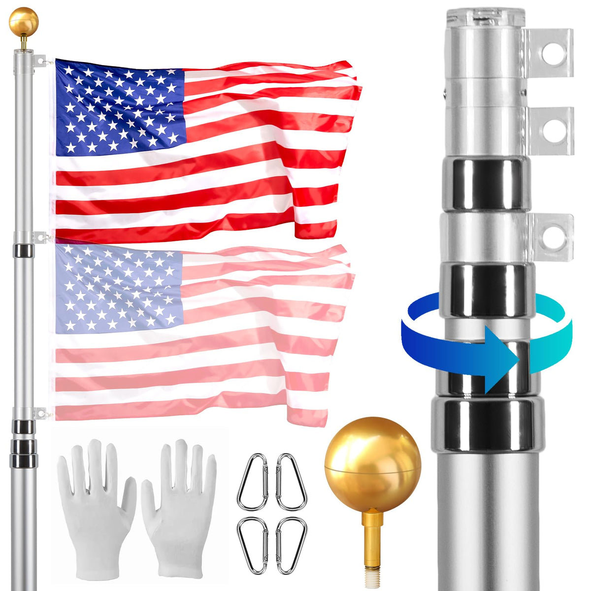 VEVOR 25FT telescoping flag pole kit ready for outdoor yard display with breeze-friendly design