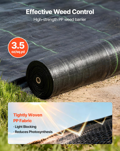 VEVOR 3.5oz woven landscape fabric provides durable protection against punctures in outdoor spaces.