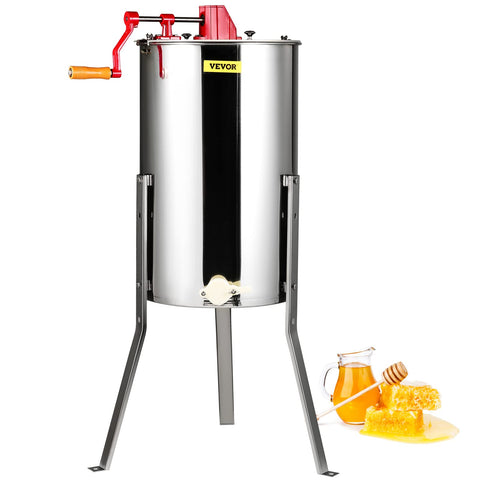 VEVOR 3-frame honey extractor with transparent lid for easy monitoring during harvest.