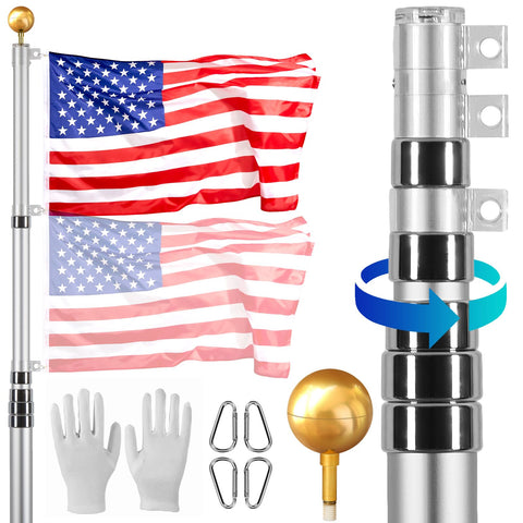 VEVOR 30ft telescoping flag pole kit with silver finish for durable outdoor display.
