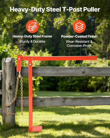 VEVOR 32-in T Post Puller with rust-resistant steel in rugged fencing tasks.