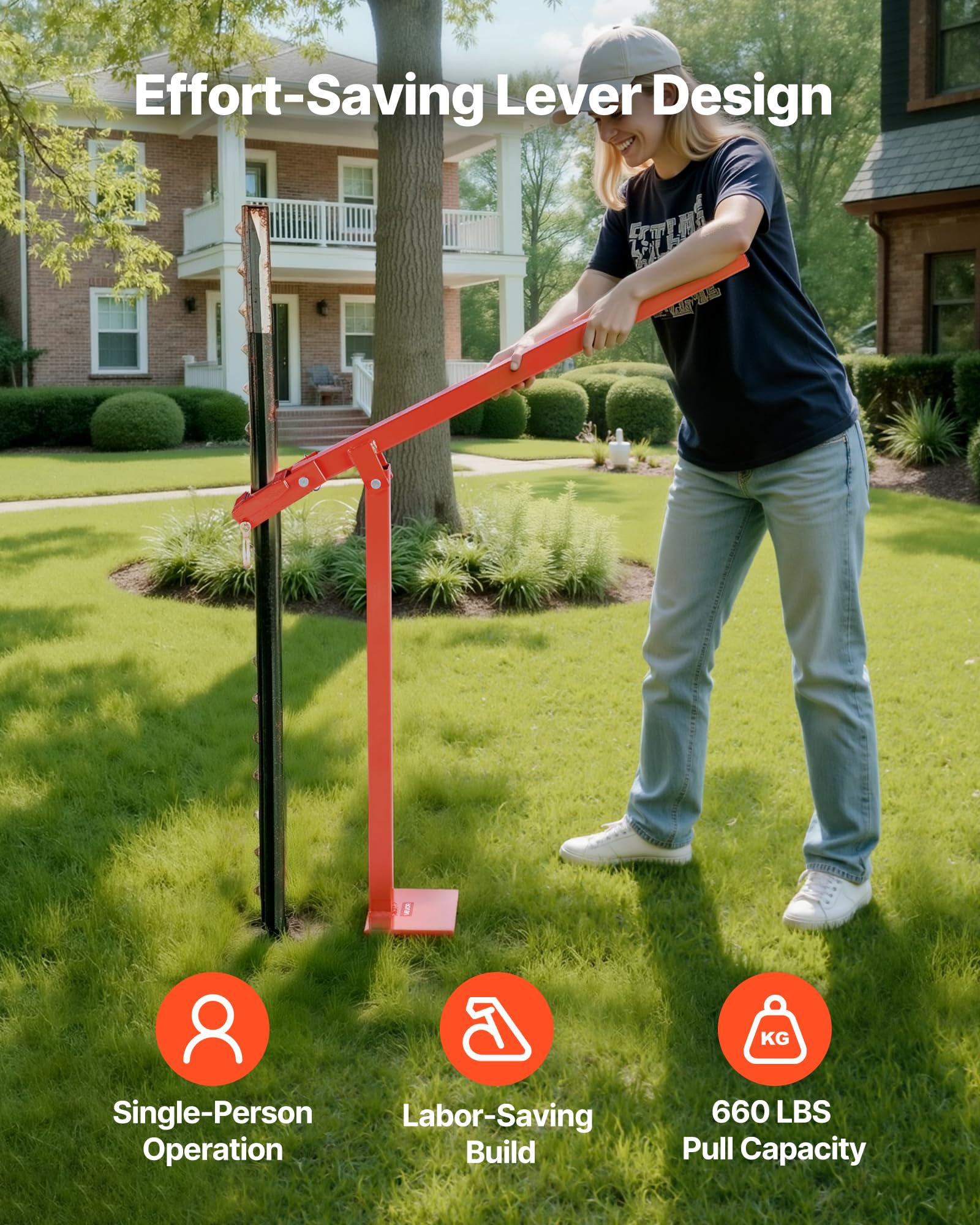 VEVOR post puller lever-system design reduces effort when extracting posts.