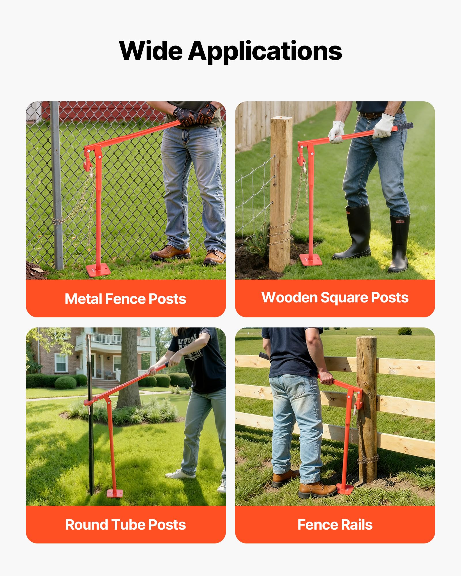 Ideal for pulling fence posts and metal stakes.