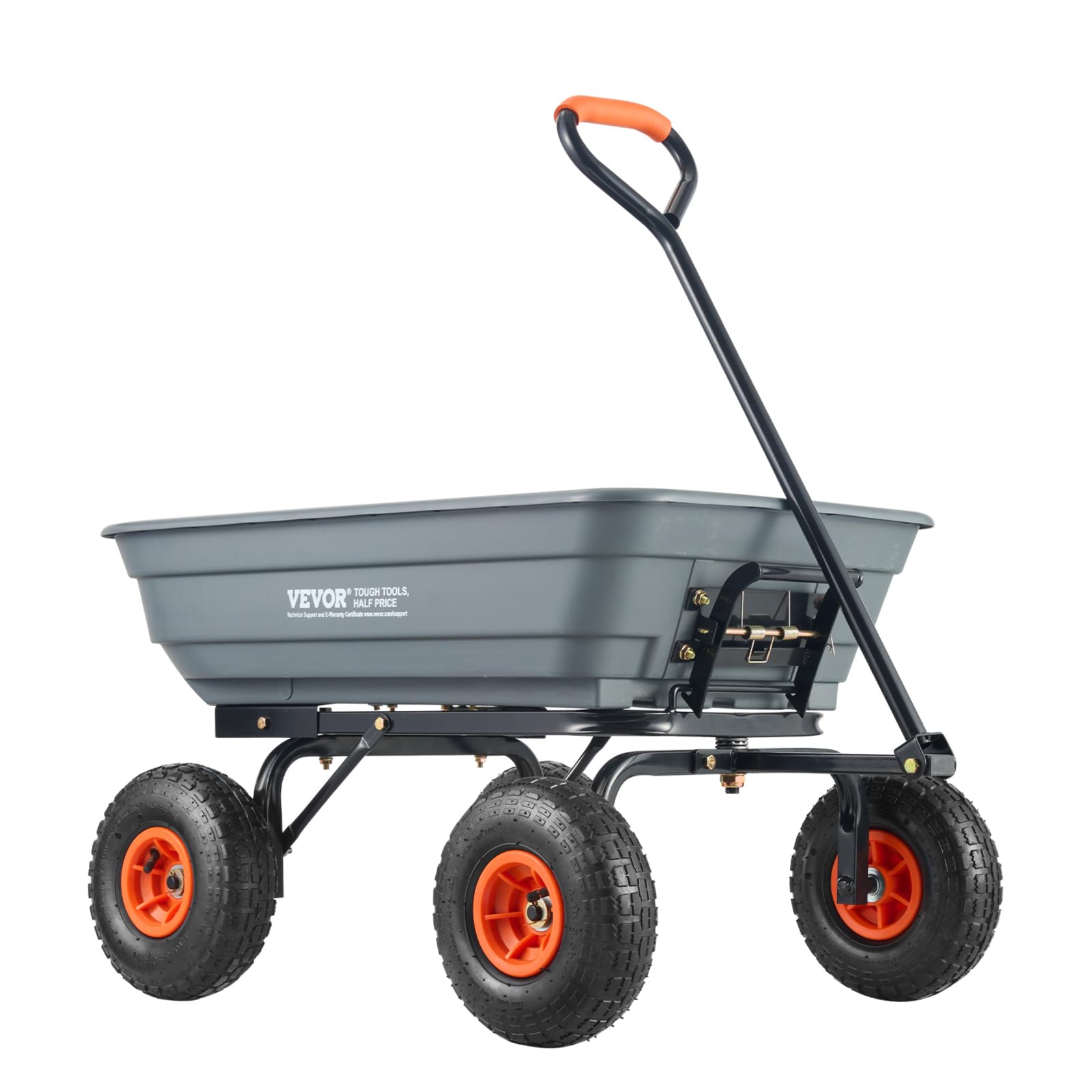 VEVOR 4 cu ft dump cart front view showing sturdy frame and capacity