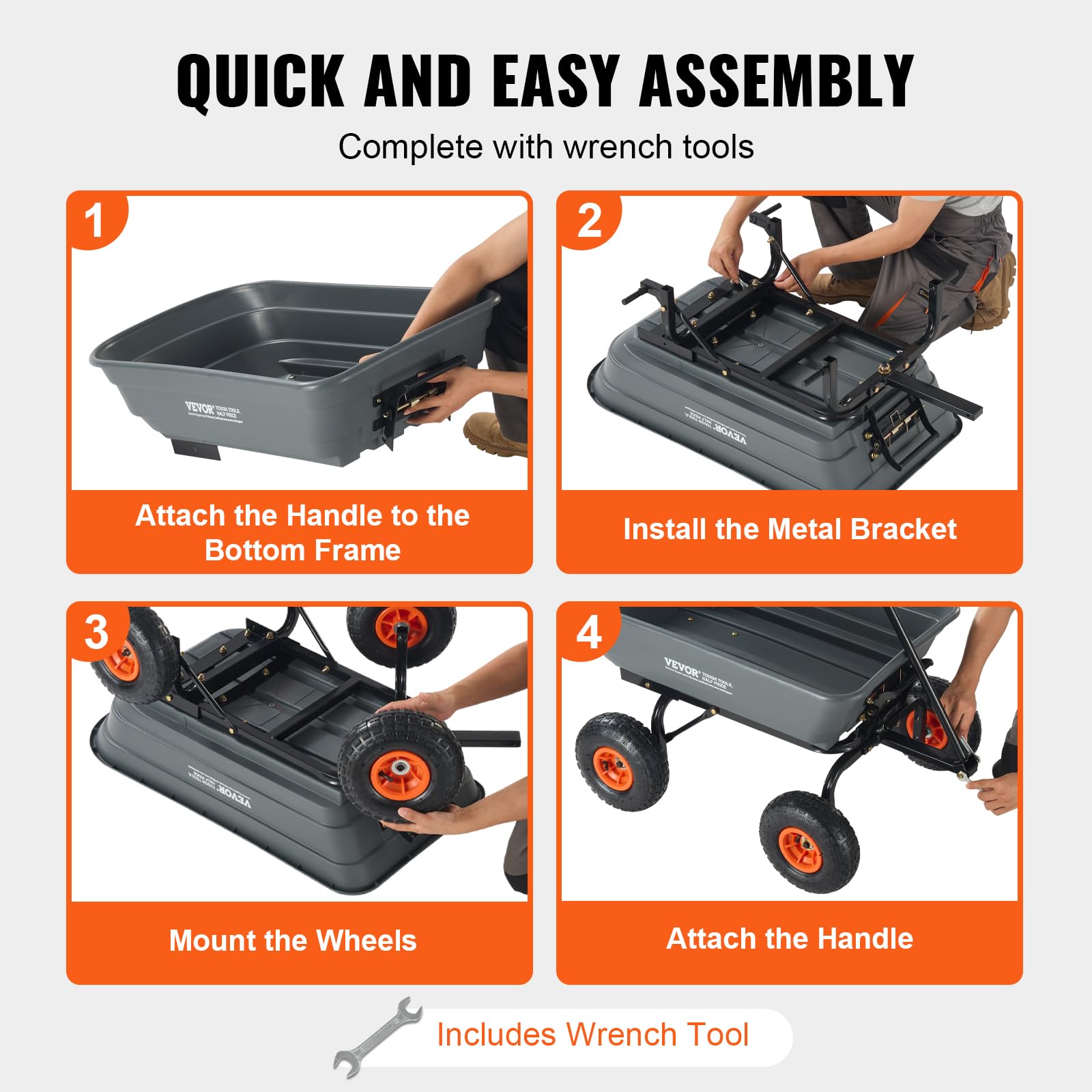 VEVOR 4 cu ft dump cart PP material resisting weathering