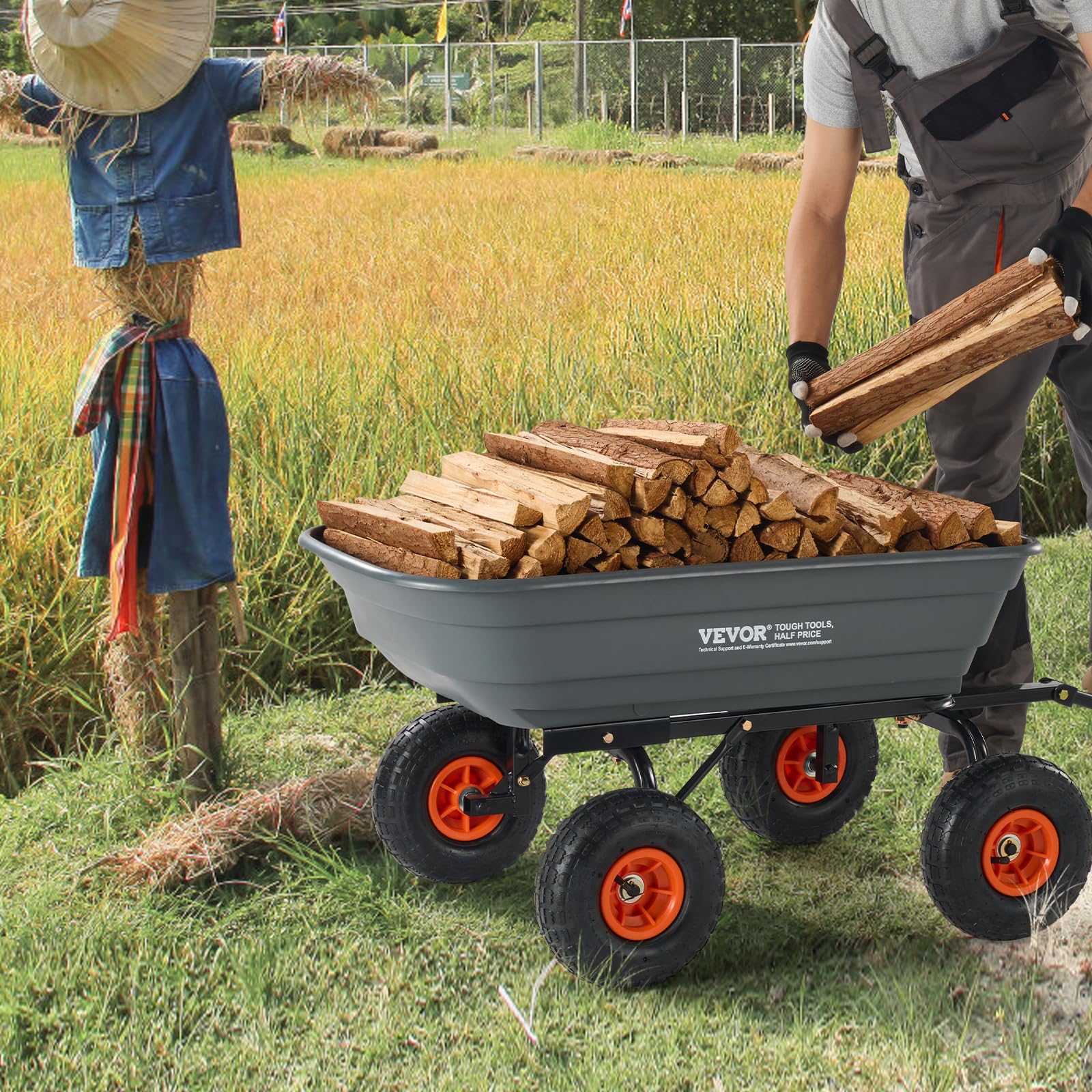 VEVOR 4 cu ft dump cart reinforced brackets adding rigidity