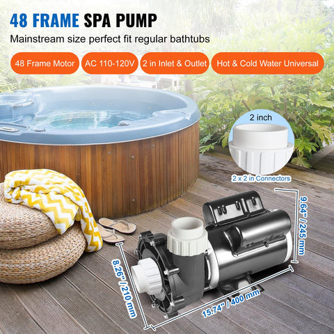 VEVOR spa pump low-speed view shows steady 70 GPM flow for gentle cycles.