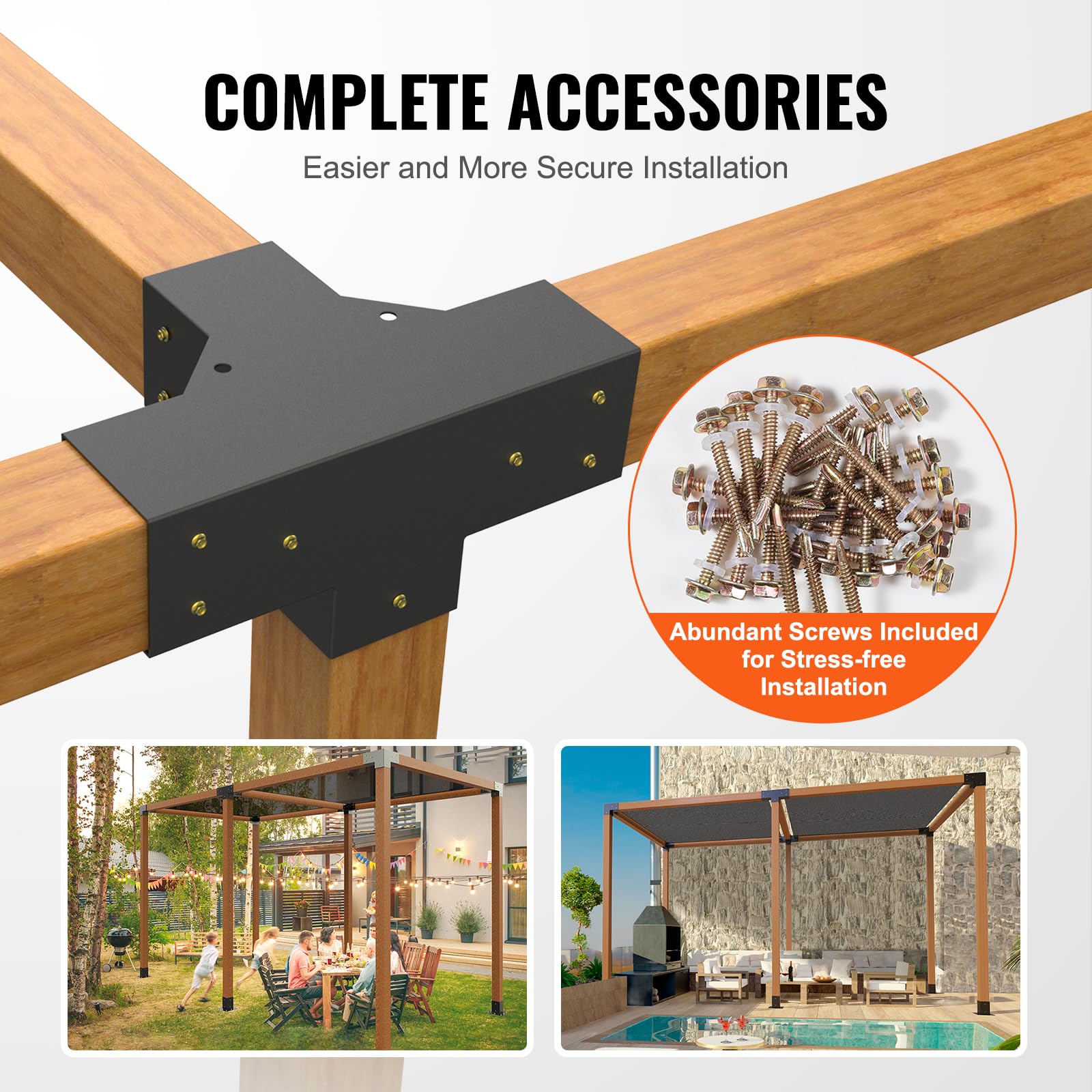 VEVOR 4x4 pergola bracket base with drainage holes for longevity.