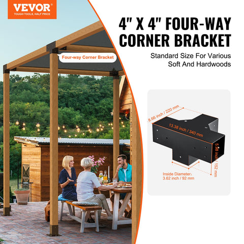 VEVOR 4x4 pergola bracket front view highlighting robust corner connection.
