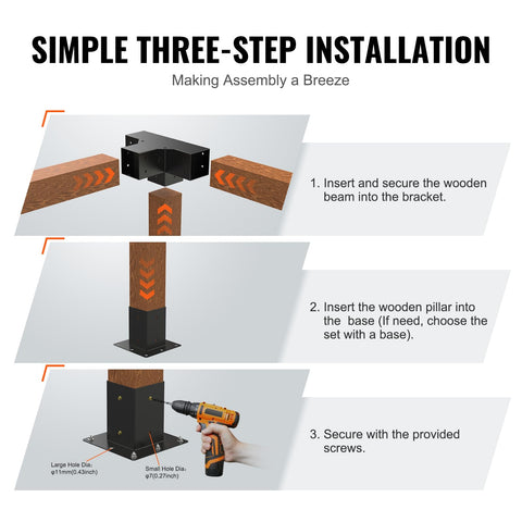 VEVOR 4x4 pergola bracket screw kit included for quick install.