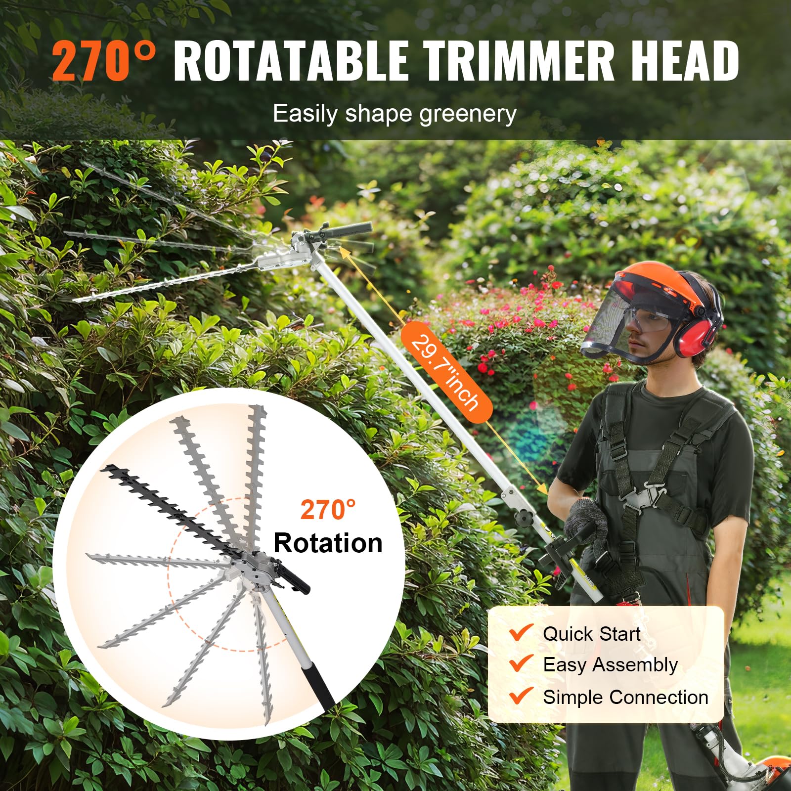VEVOR 5-in-1 26cc hedge-trimmer blade delivers clean cuts.