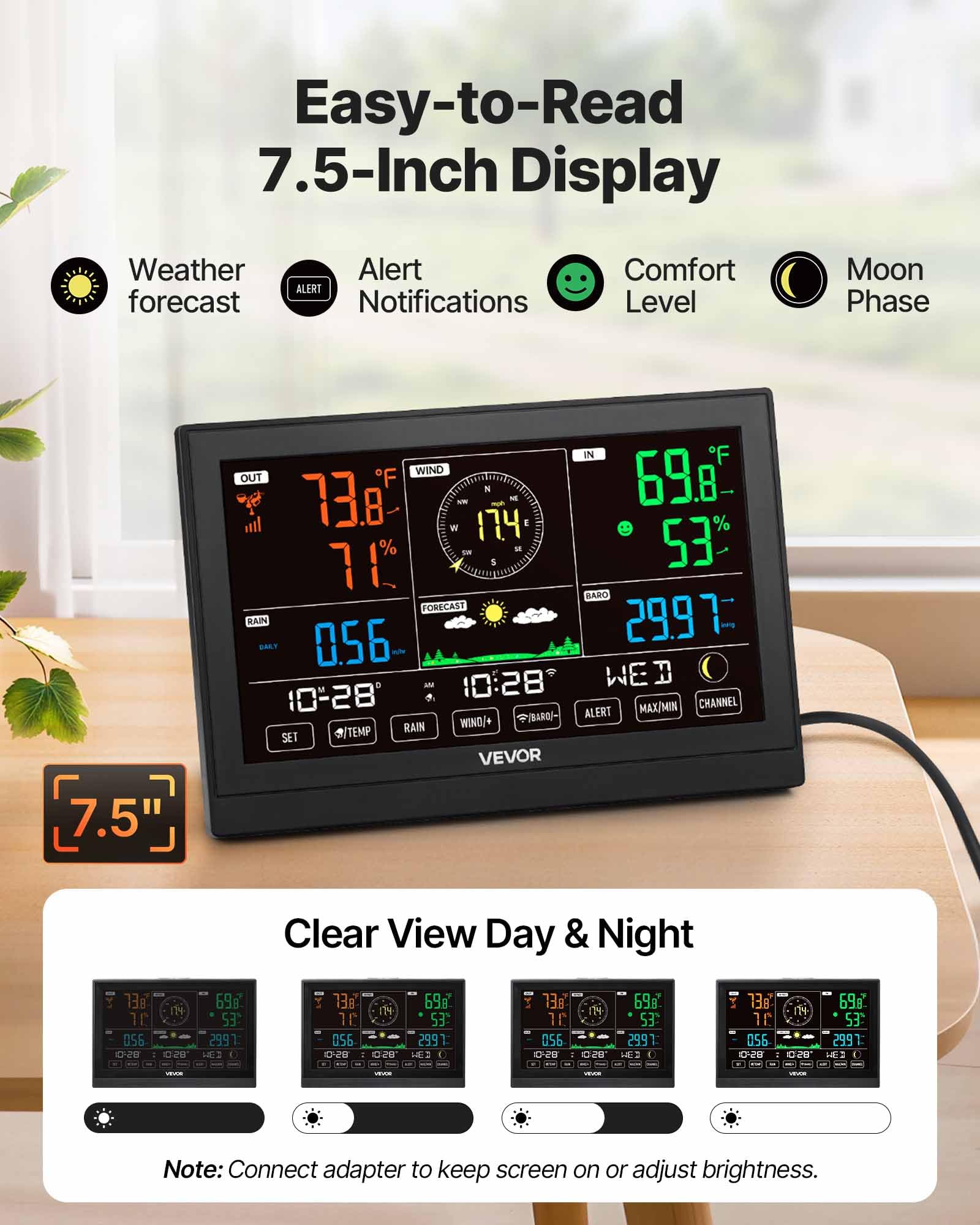 VEVOR wind vane visualizes wind speed and direction for outdoor activities.