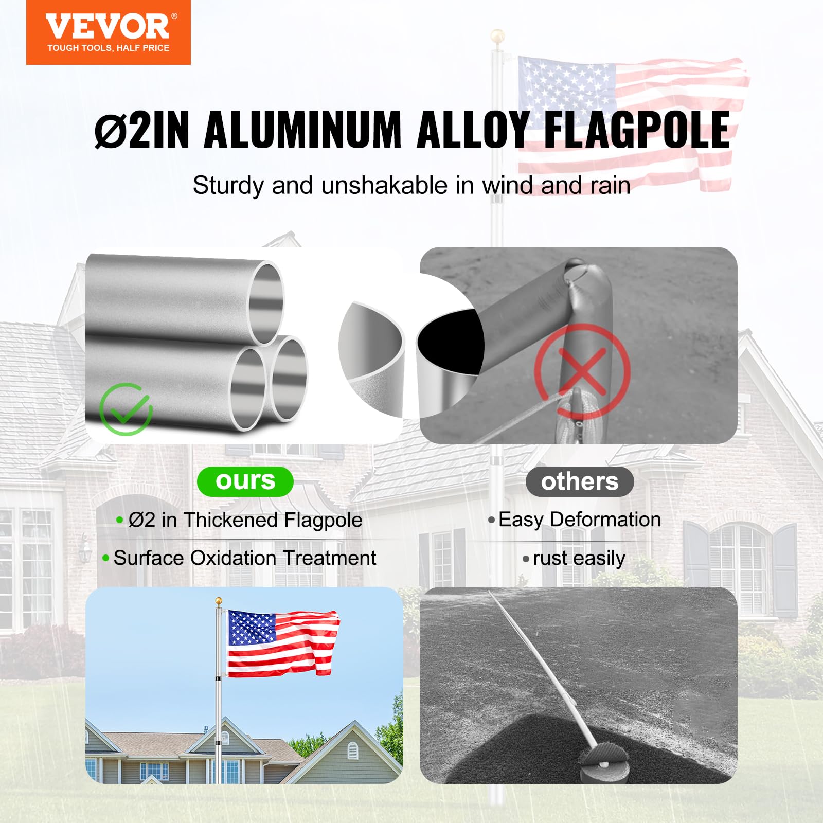 VEVOR flag pole with 5-section twist-lock for secure height adjustment.