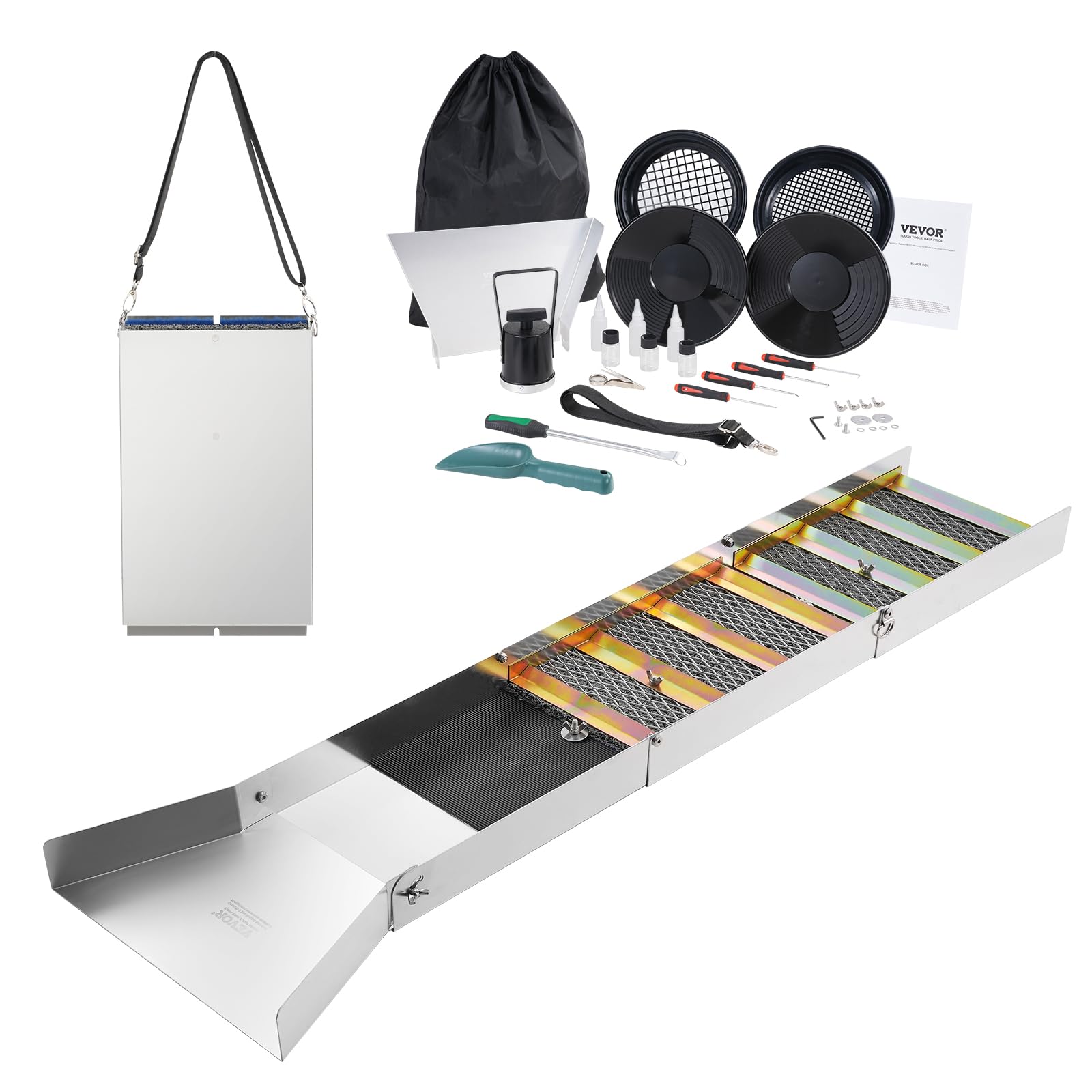 VEVOR complete sluice box in action for field-ready gold prospecting efficiency.