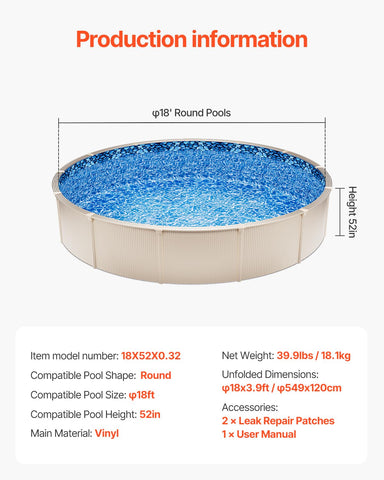 VEVOR 52-inch wall liner fits tall above-ground pools