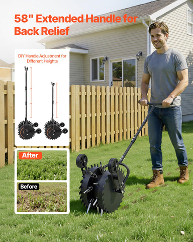 VEVOR aerator with extended 58 inch handle enabling upright operation