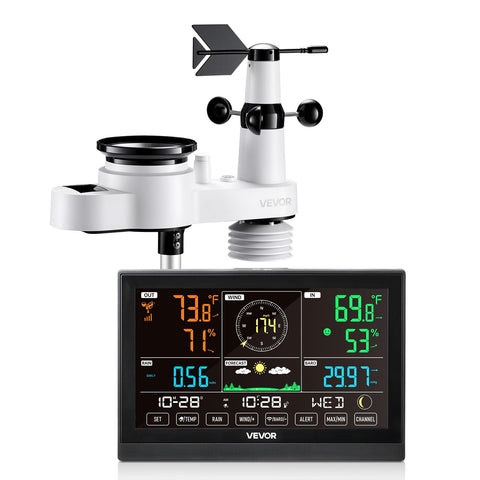 VEVOR 5-in-1 weather station display showing all sensors at a glance
