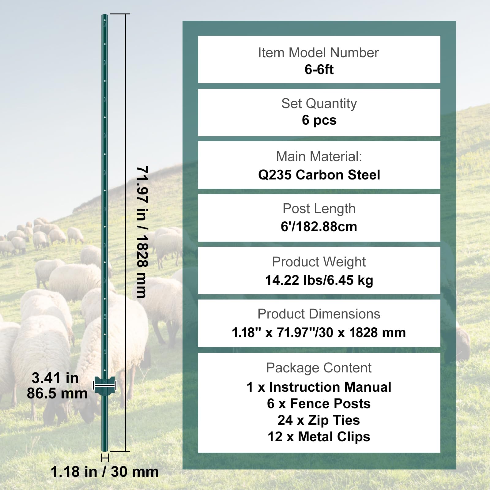 Six 6-foot posts suitable for long boundary lines and fences
