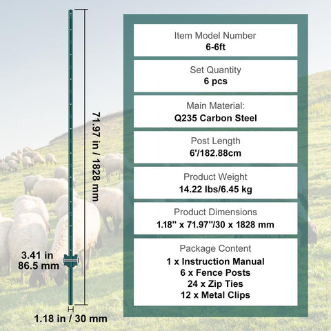 Six 6-foot posts suitable for long boundary lines and fences
