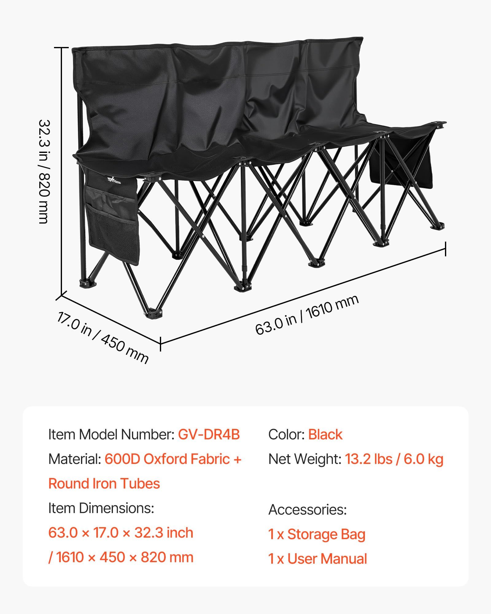 VEVOR 600D oxford fabric bench for durable, weather-resistant performance.
